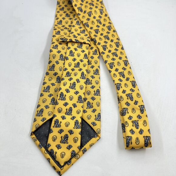 GIANFRANCO FERRE Silk Tie Yellow W/blue Lions & Lion Heads Made In Italy - Picture 6 of 8
